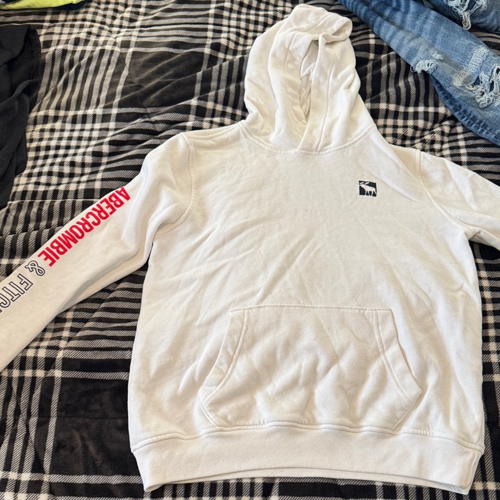 Abercrombie & Fitch White Hoodie with Red Sleeve Detail
